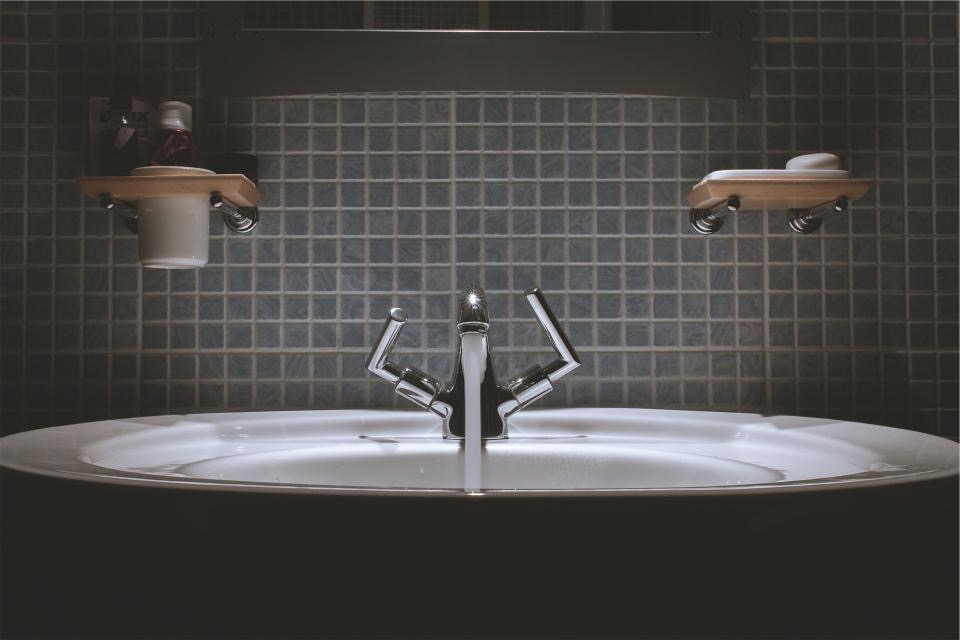 Renovated bathroom with a vessel sink