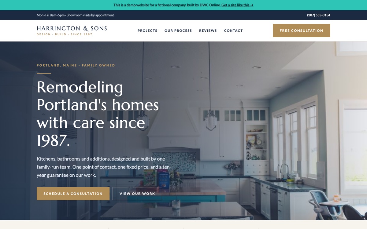 Screenshot of the Harrington & Sons demo website
